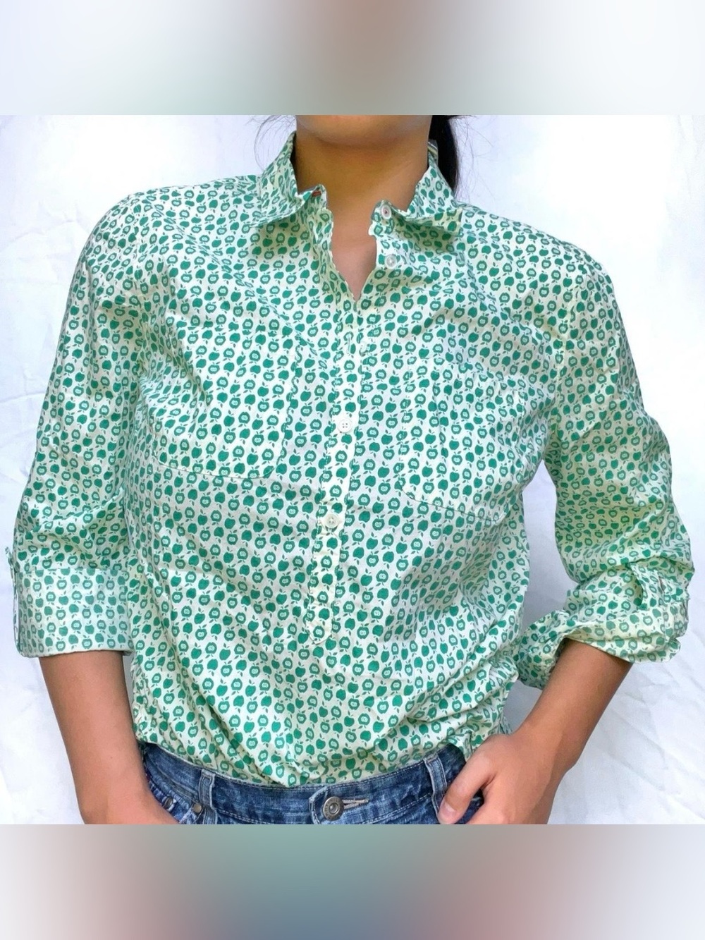 Talbots Green Apple Print Shirt